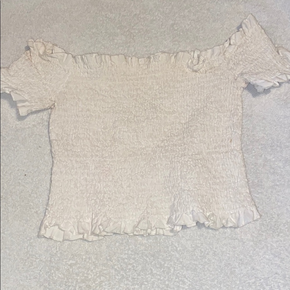 White Off the Shoulder Lettuce Trim Crop